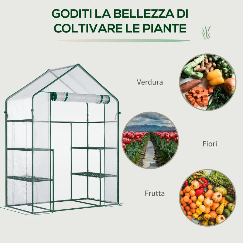 Outsunny Serra da Giardino in PE Impermeabile e Anti UV con Accessori Montaggio, 142x73x195 cm, Verde