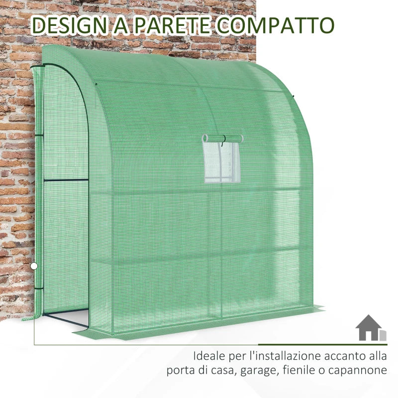 Outsunny Serra da Parete con 2 Ripiani per Piante e Fiori in Acciaio e PE, 200x100x215 cm, Verde