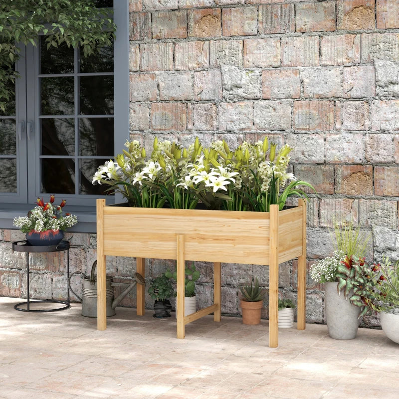 Outsunny Orto Rialzato con 2 Fori di Drenaggio e Sacca in Tessuto non Tessuto, in Legno di Abete, 115x55x80 cm