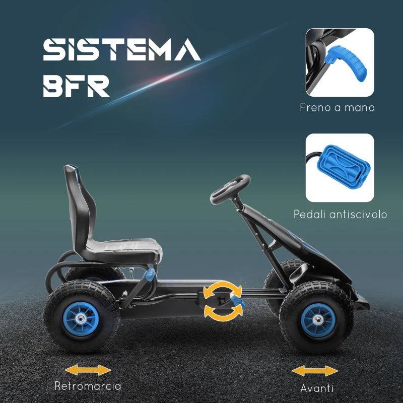 HOMCOM Go Kart a Pedali per Bambini da 5-12 Anni con Sedile Regolabile e Ruote in Gonfiabili, Blu