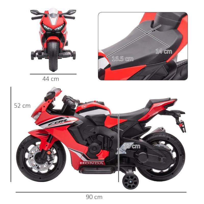 HOMCOM Moto Elettrica per Bambini con Licenza HONDA, Batteria 6V Ricaricabile, Velocità 3km/h, Rosso