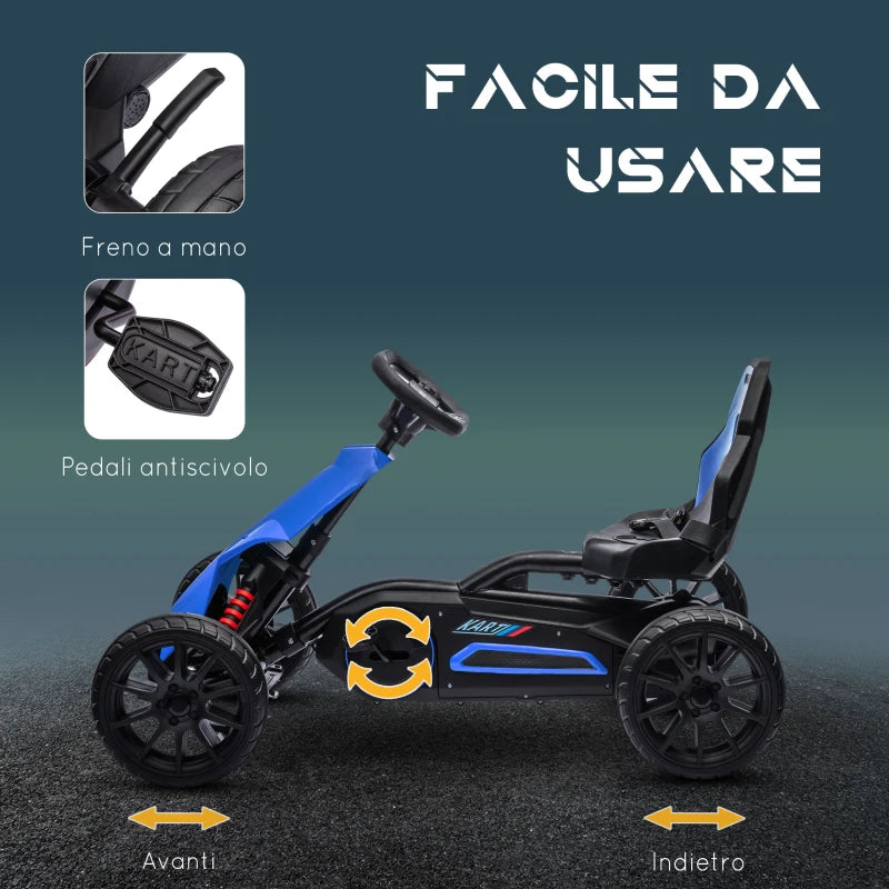 HOMCOM Go Kart a Pedali per Bambini 3-8 Anni con Sedile Regolabile e Ruote in EVA, 100x58x58.5 cm, Blu