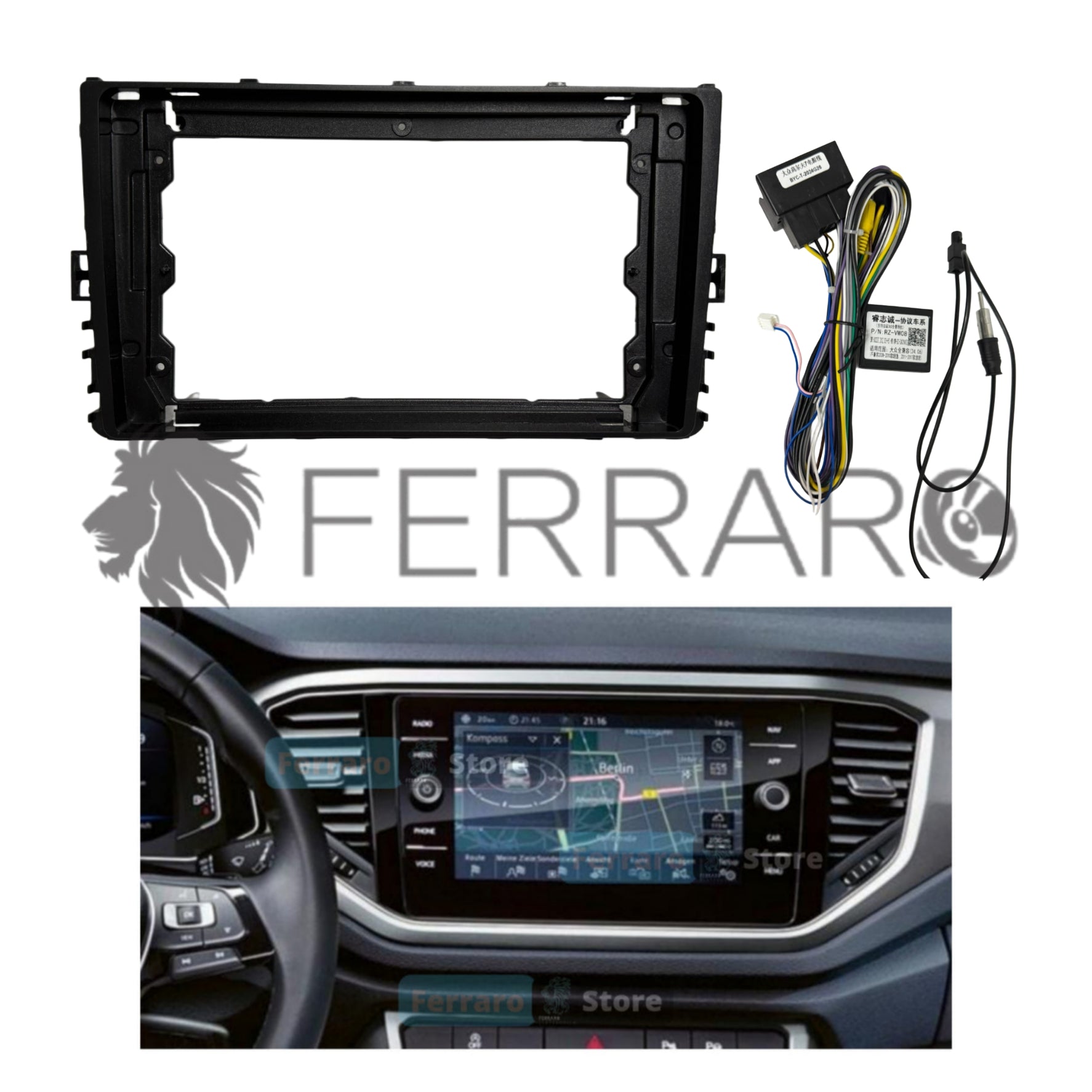Kit Montaggio Autoradio 9"Pollici Volkswagen 9" (2016-2023), Mascherina, Cablaggio per Autoradio Android