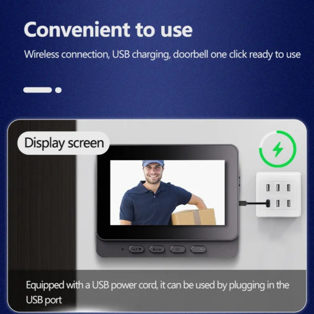 Videocitofono Smart Wifi, Audio, Monitor 4.3", Batteria Ricaricabile