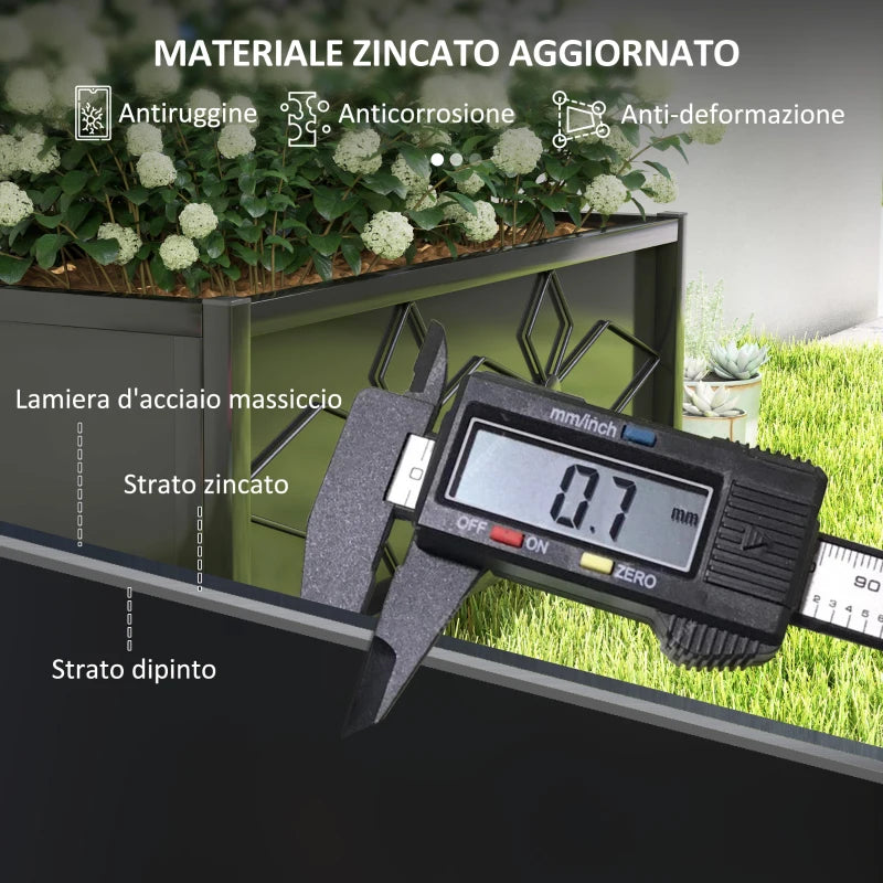 Outsunny Letto per Orto Rialzato con Traliccio per Piante Rampicanti in Acciaio Zincato, 90x40x120 cm, Nero