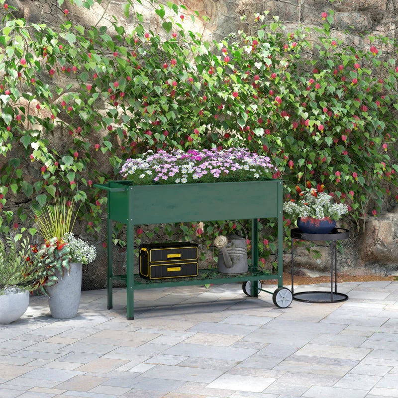 Outsunny Fioriera da Esterno con Mensola Inferiore Portautensili, in Metallo, 109x44x80 cm, Verde