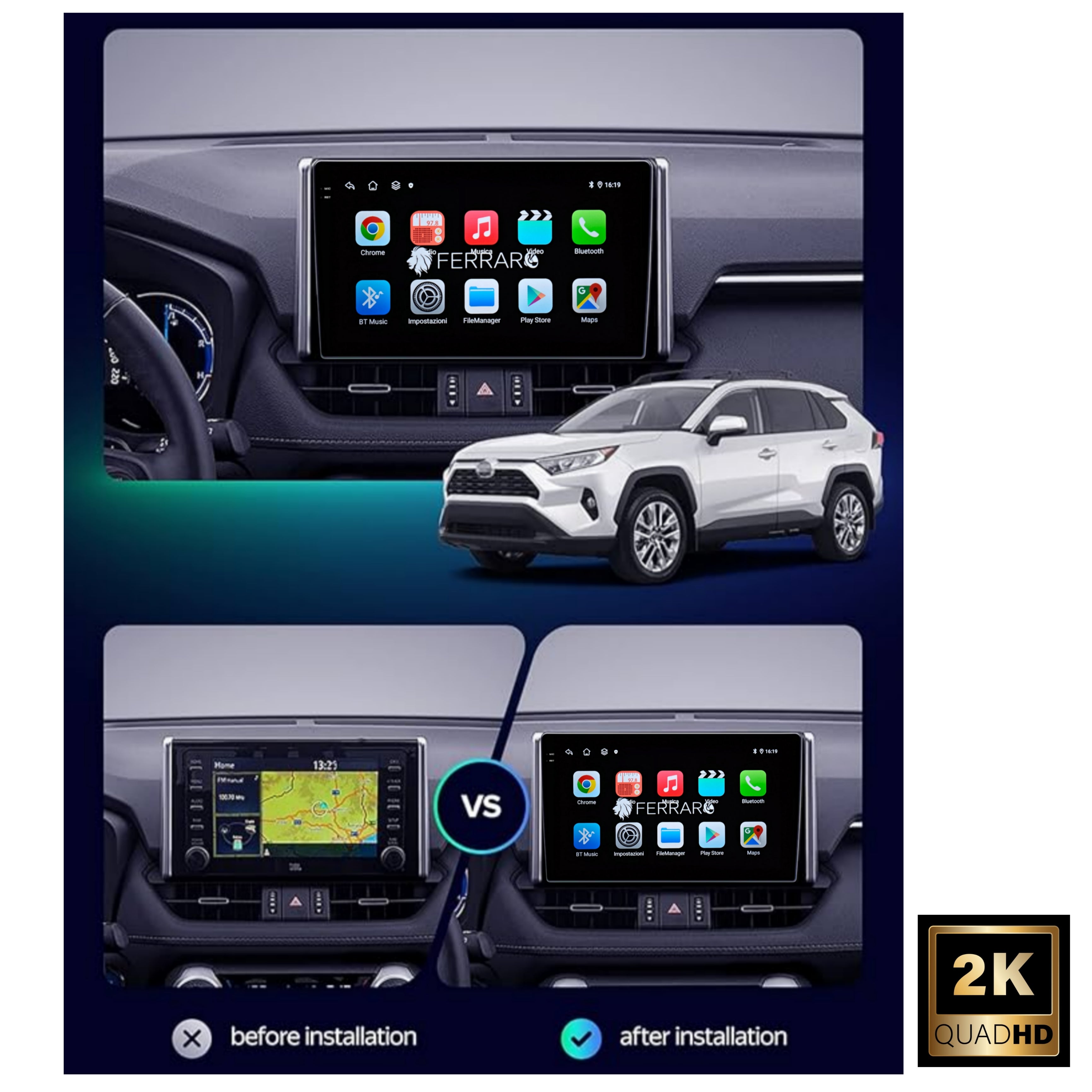 Autoradio per Toyota RAV4 | 2018-2021 | Android | Bluetooth | CarPlay | Android Auto | 12/256GB Ram