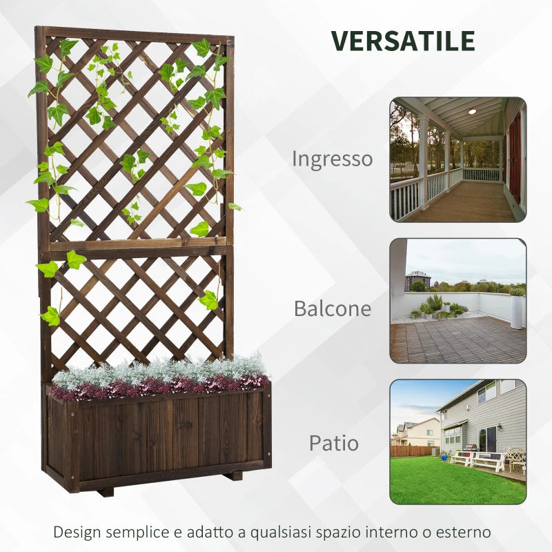 Outsunny Fioriera da Esterno con Grigliato per Rampicanti e Vaso, in Legno di Abete, 72.5x31.5x149.5 cm