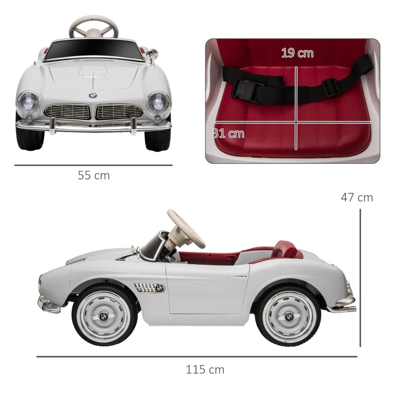 HOMCOM Macchina Elettrica per Bambini a 2 Porte con Licenza BMW 507, con Clacson e Telecomando, 115x55x47 cm, Bianca