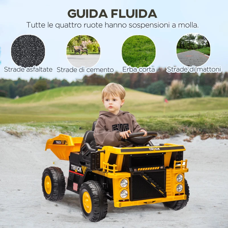 AIYAPLAY Camion per Bambini 3-5 Anni con Motore 12V, Macchina Elettrica per Bambini con Musica e Fari, Giallo