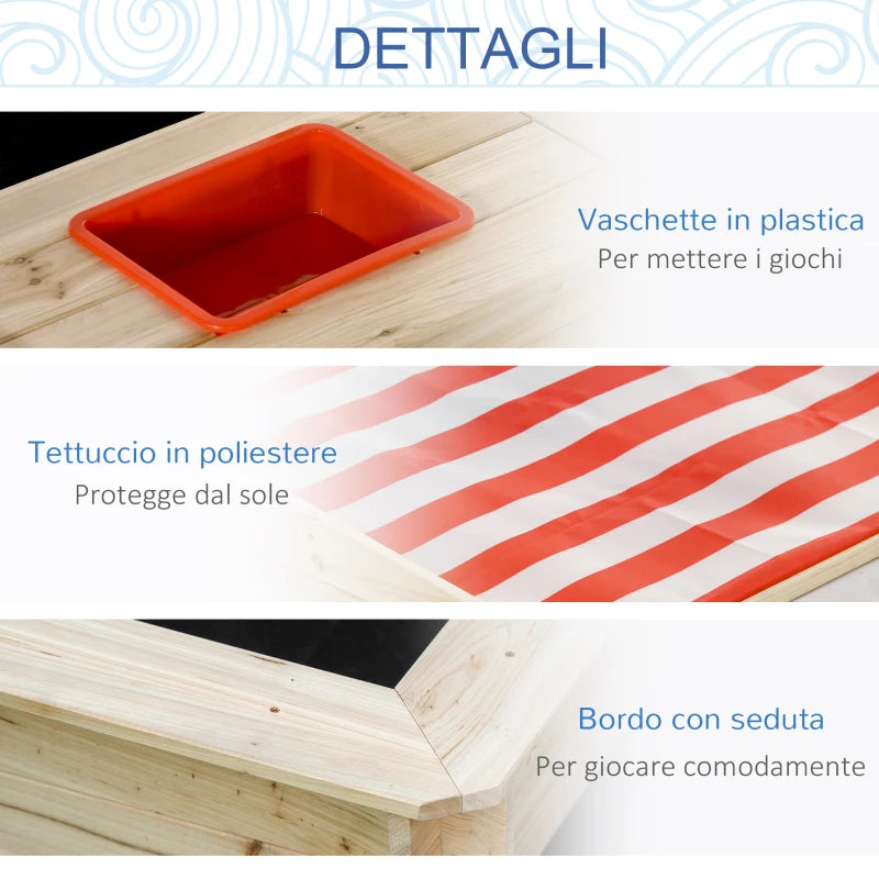 Outsunny Sabbiera per Bambini 3-8 Anni con Tettuccio Regolabile, in Legno di Abete e Poliestere, 118x118x118 cm
