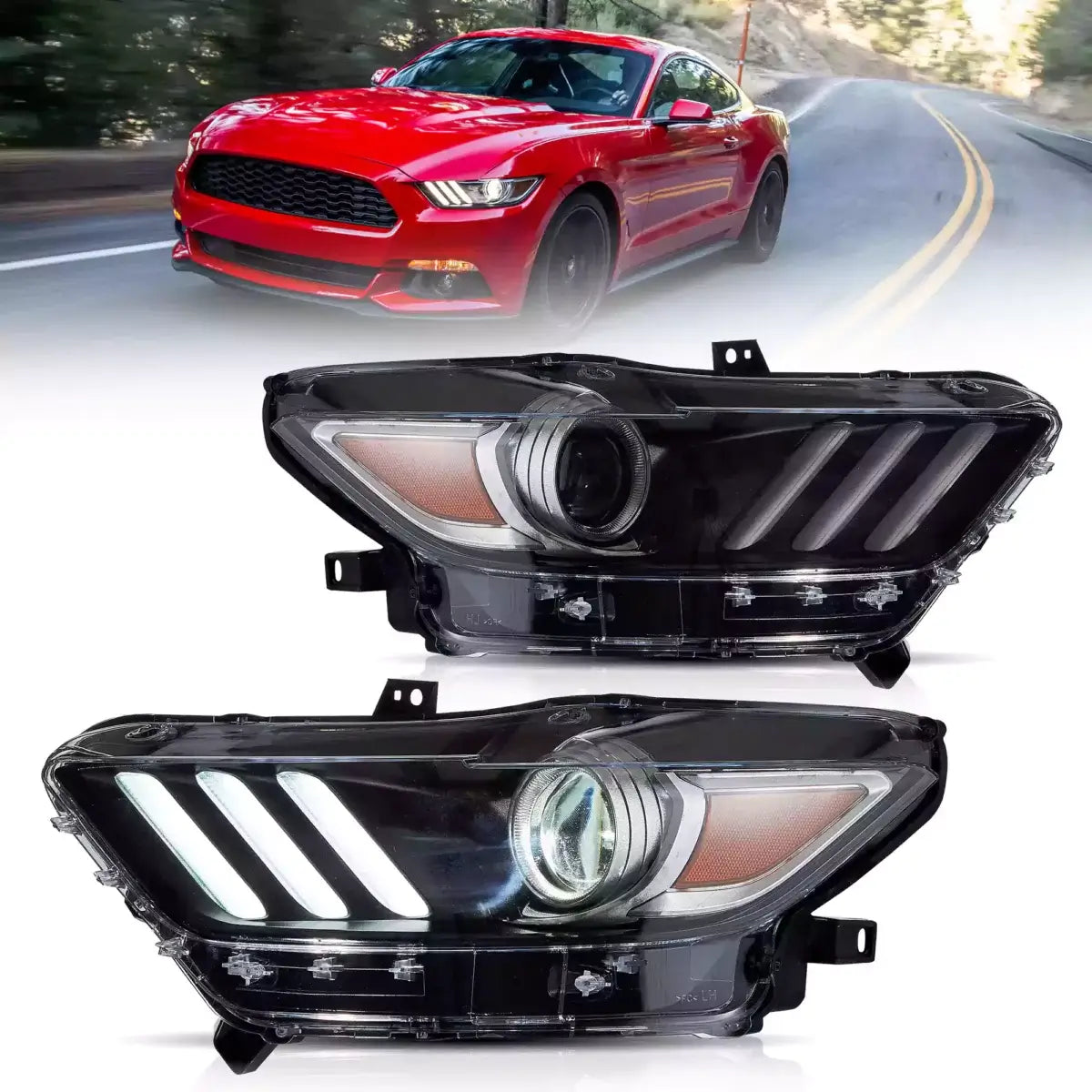 Fanali Anteriore Completo per Ford Mustang Eco Boost, GT, GT350, GT500 (2015-2017) a LED