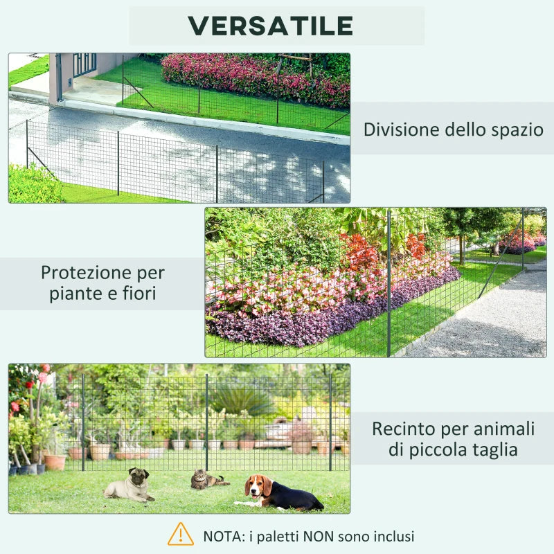 Outsunny Rete di Recinzione in Acciaio e PVC per Spazi Esterni, Rotolo da 25 m e Altezza 1.7 m, Verde