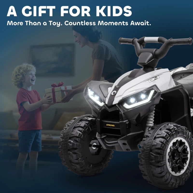 HOMCOM Quad per Bambini 3-5 Anni Elettrico 12V, 2 Velocità, Ruote Larghe con Clacson e Fari LED, Bianco
