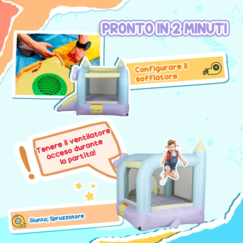 AIYAPLAY Castello Gonfiabile per Bambini 3-8 Anni con Soffiatore, Scivolo e Area di Salto, Picchetti e Borsa
