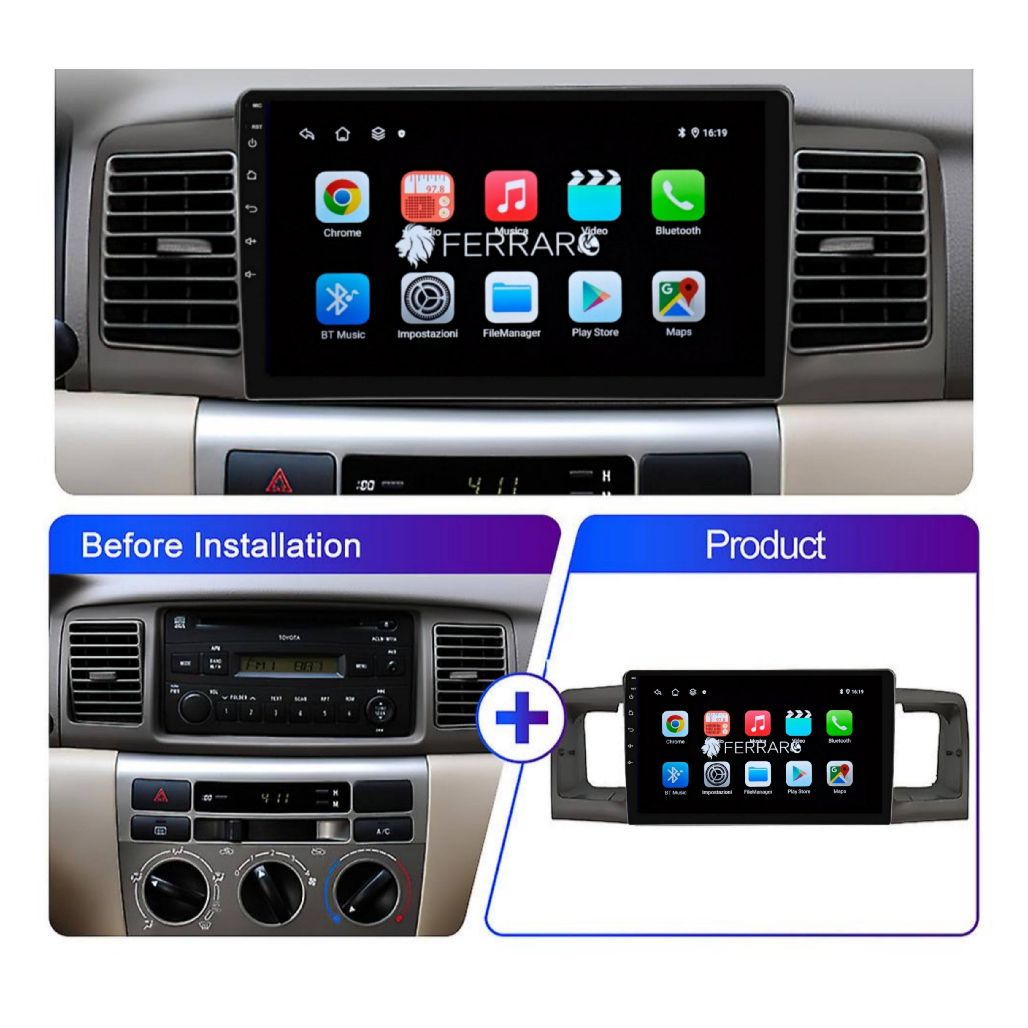 Autoradio per Toyota Corolla E120/E130 9" | 2000-2004 | Android | Bluetooth | CarPlay | Android Auto | 2GB/4GB/6GB/8GB Ram