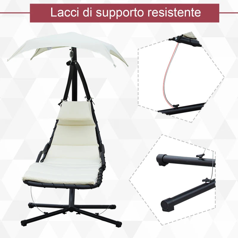 Outsunny Sdraio Sospesa da Giardino, Lettino Sospeso Imbottito per Esterno con Tettuccio, Crema 190x115x190cm