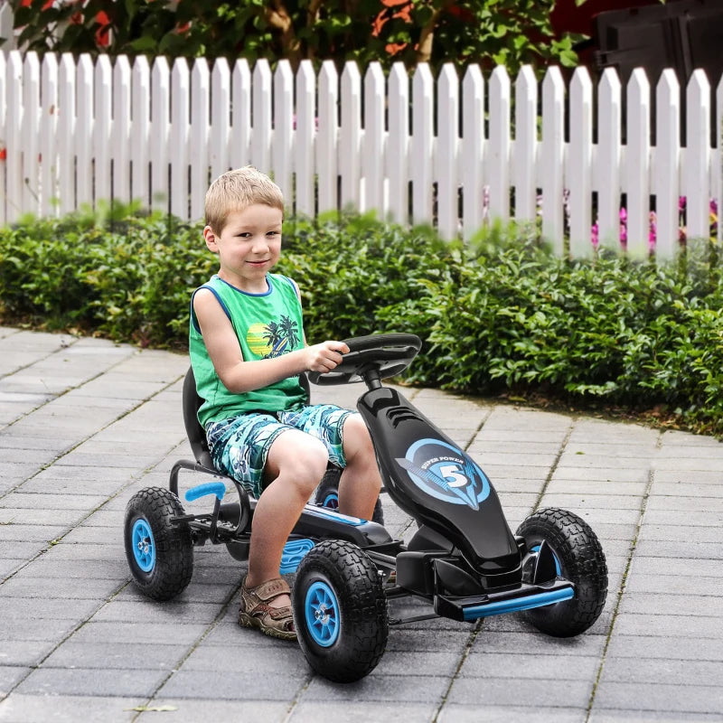 HOMCOM Go Kart a Pedali per Bambini da 5-12 Anni con Sedile Regolabile e Ruote in Gonfiabili, Blu