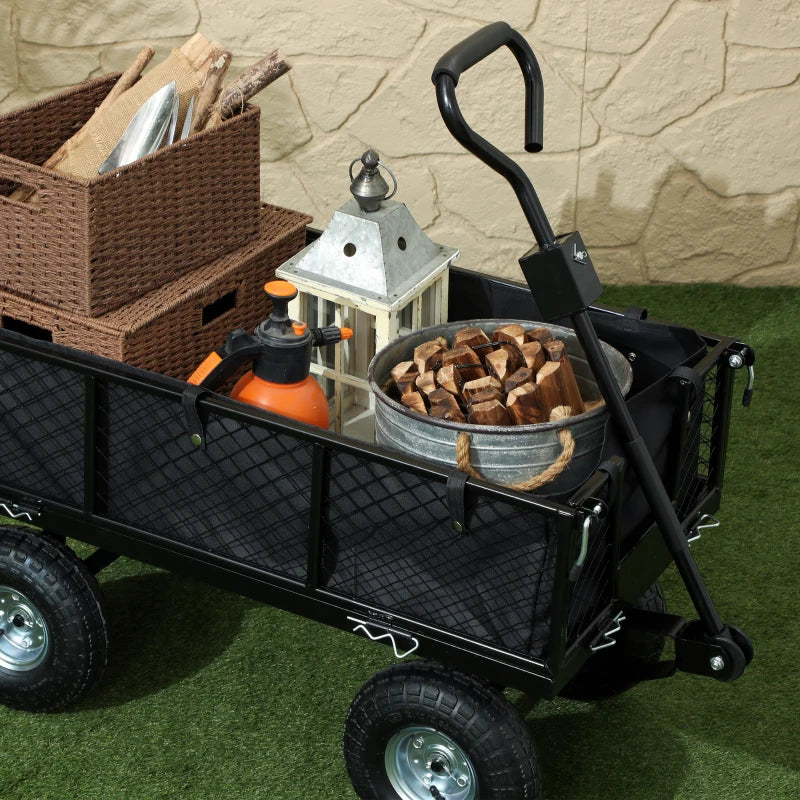 Outsunny Carrello da Giardino in Acciaio da 114L con Sacca Portaoggetti e Pareti Rimovibili, 105x51x54 cm, Nero