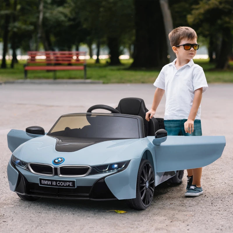 HOMCOM Macchina Elettrica per Bambini 3-8 anni Licenza BMW I8 Coupé con Telecomando e 2 Porte, 115x72.5x46 cm, Blu