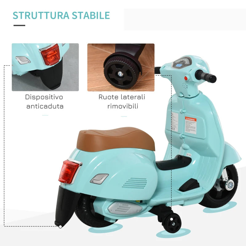 HOMCOM Moto Elettrica per Bambini Licenza Ufficiale Vespa Batteria 6V, Fari e Clacson, Età 18-36 mesi, Verde