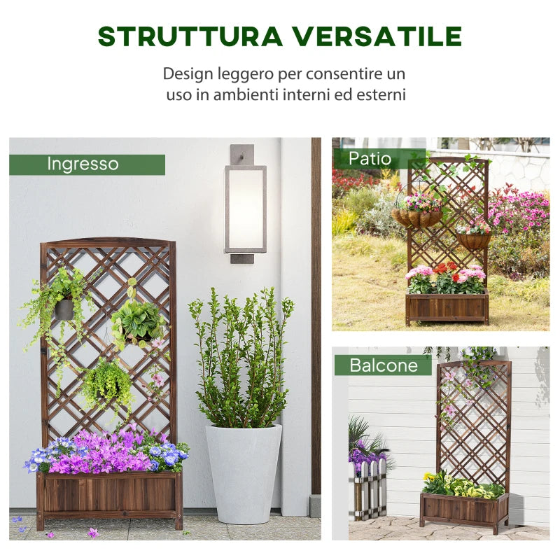 Outsunny Fioriera da Esterno con Grigliato in Legno per Piante Rampicanti, 60x30x122.5 cm, Marrone