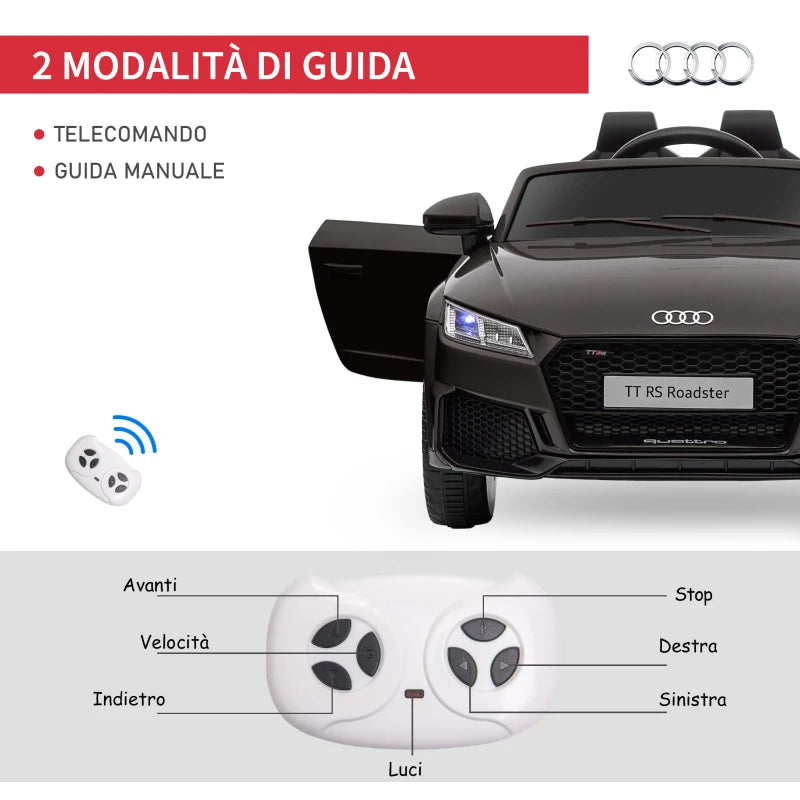 HOMCOM Macchina Elettrica per Bambini 3-5 Anni AUDI TT con Telecomando, Portiere Apribili e Fari LED, Nero