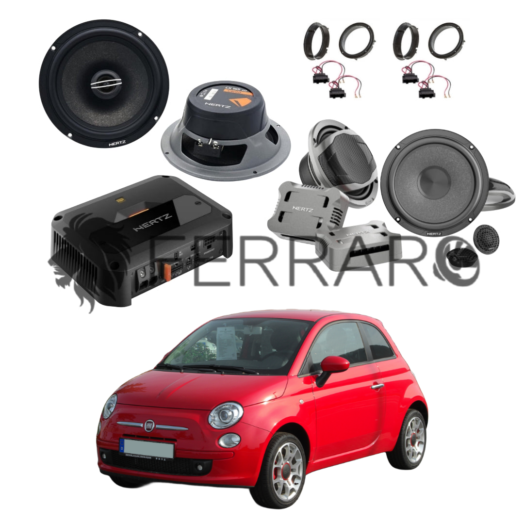 Hertz Sound Amplificatore CP 4.800 4 Canali 4x190w, CK 165, CX 165, Set Cavi, per Fiat 500s (2007-2015)