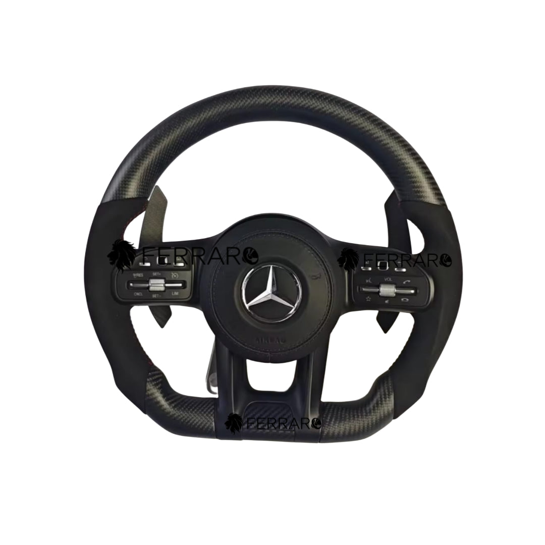 Volante per Mercedes, Carbonio Diagonale, Punzonatura Nera, Coda di Rondine, Comandi Nero, AMG