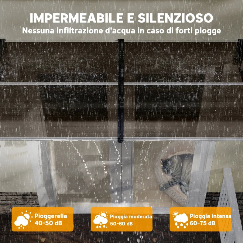 Outsunny Pensilina da Esterno per Finestre e Porte, in Policarbonato e Alluminio, 200x96x27cm, Marrone
