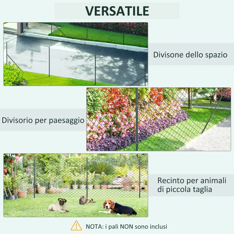 Outsunny Rete di Recinzione in Acciaio e PVC per Spazi Esterni, Rotolo da 25m e Altezza 1.7m, Verde