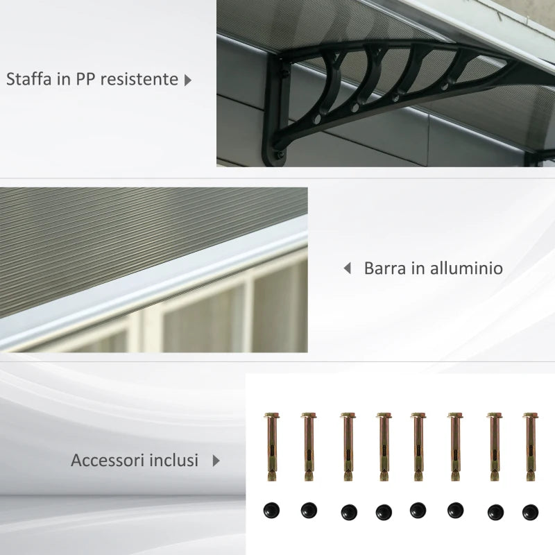 Outsunny Pensilina da Esterno per Finestre e Porte, in Policarbonato e Alluminio, 303x100x26cm - Marrone