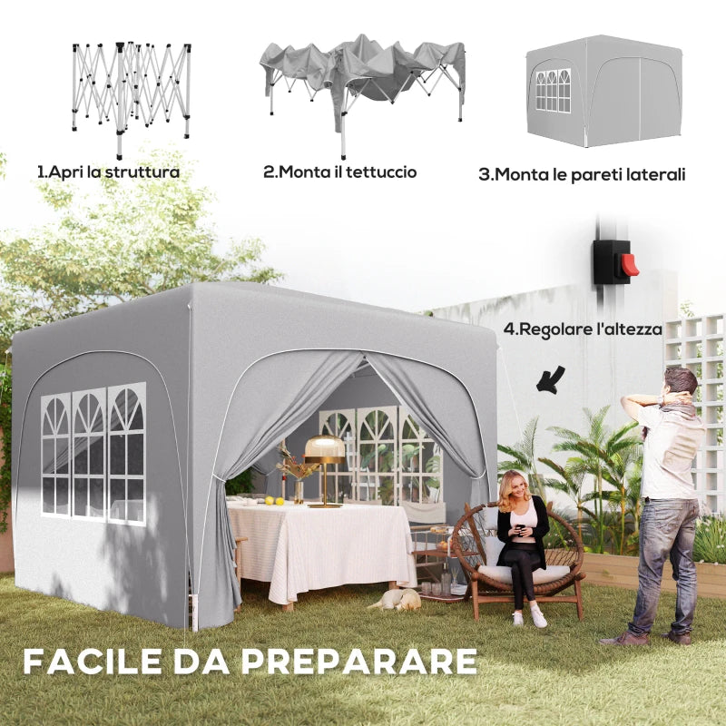 Outsunny Gazebo da Giardino 3x3m Pieghevole con Altezza Regolabile, Protezione UPF50+ e Borsa, Grigio Chiaro