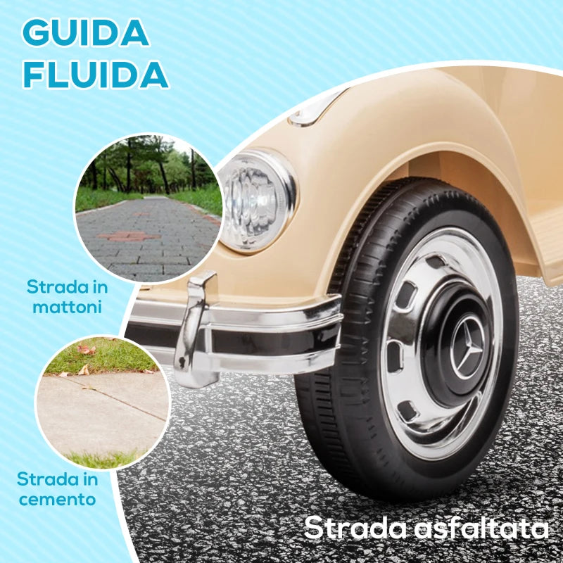 HOMCOM Macchina Elettrica per Bambini 18-48 Mesi Licenza Mercedes-Benz con Musica, Beige