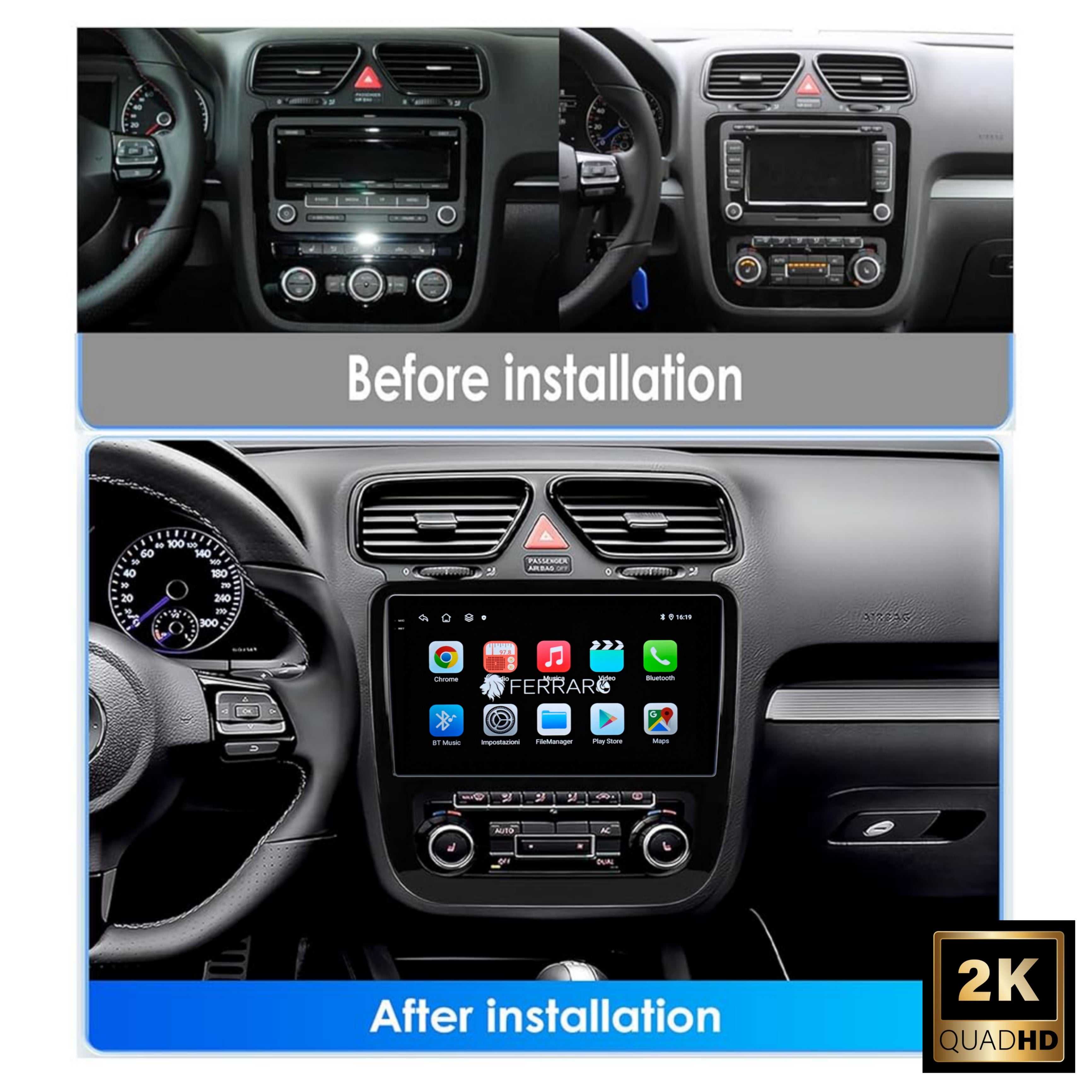 Autoradio per Volkswagen Scirocco 9" 2K | 2008-2013 | Android | Bluetooth | CarPlay | Android Auto | 12/256GB Ram