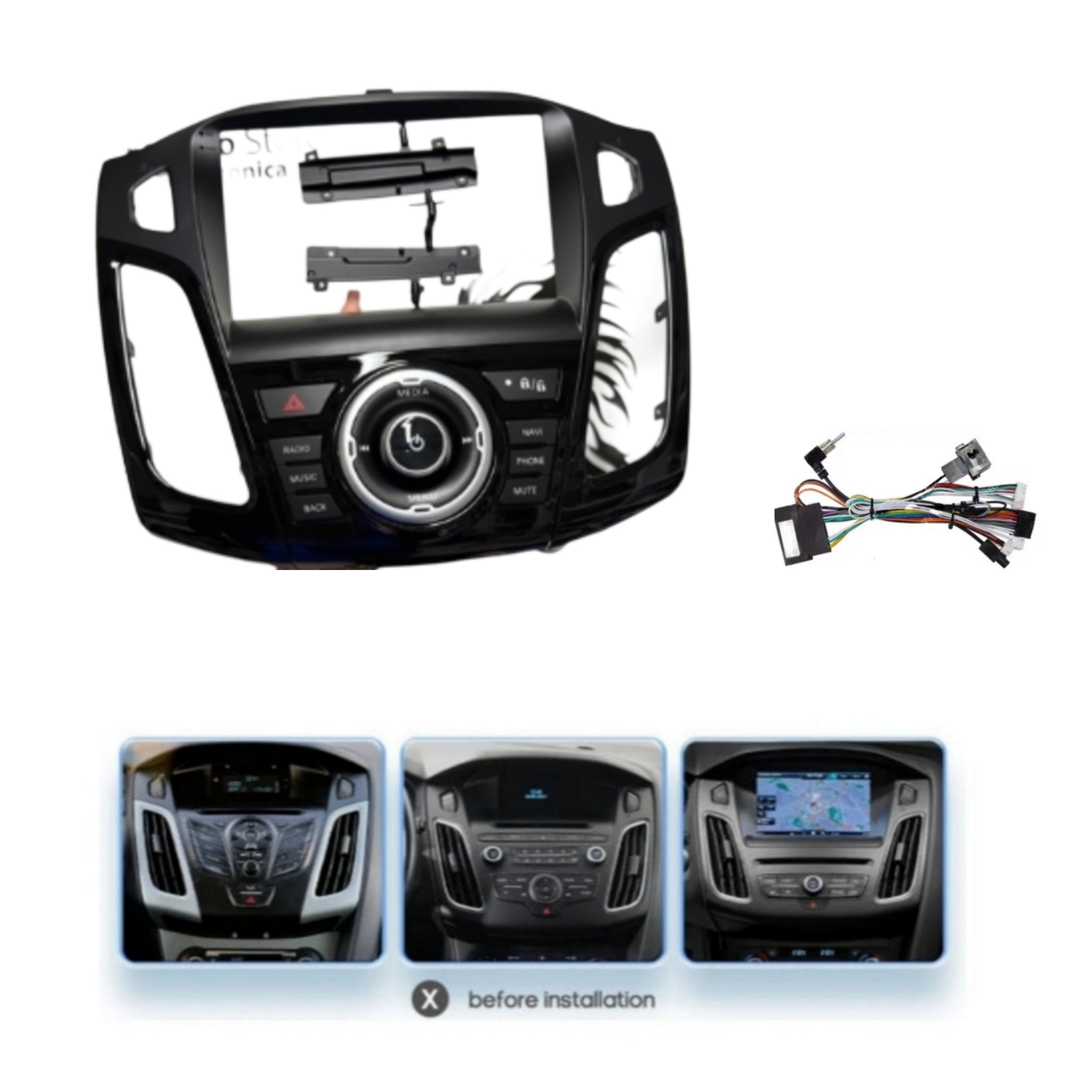 Kit Montaggio Autoradio 9"Pollici per Ford Focus 3 (2011-2018) Mascherina, Cablaggio per Autoradio Android
