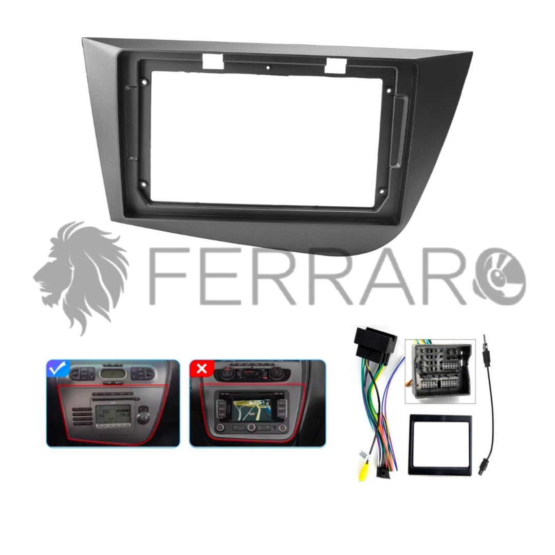 Kit Montaggio Autoradio 9"Pollici Seat Leon MK2 (2005-2012), Mascherina, Cablaggio per Autoradio Android
