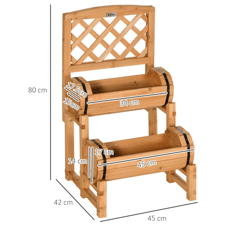 Outsunny Fioriera da Esterno a Mezza Botte in Legno d'Abete con Design Verticale Rialzato, 45x45x80 cm
