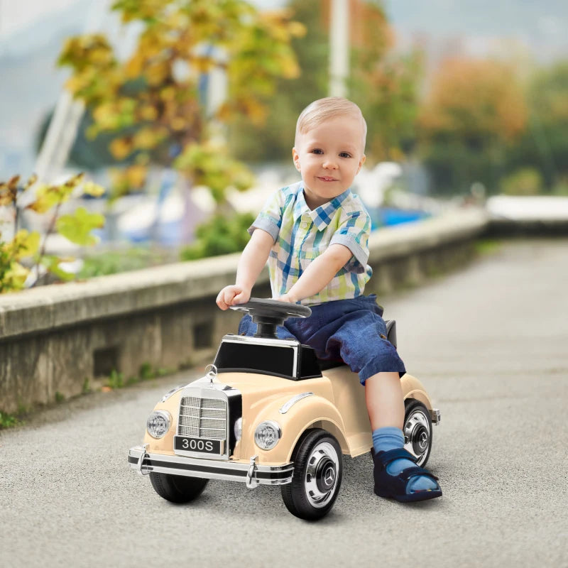 HOMCOM Macchina Elettrica per Bambini 18-48 Mesi Licenza Mercedes-Benz con Musica, Beige