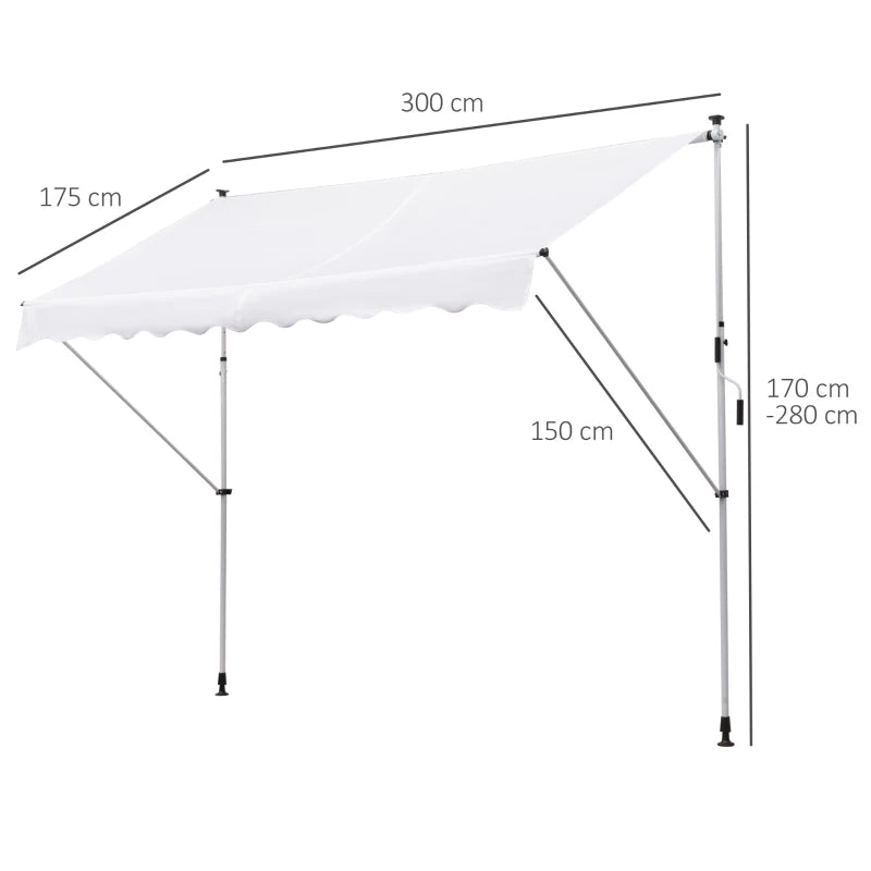 Outsunny Tenda da Sole a Bracci 3x1.5m con Manovella e Struttura Telescopica, Bianco