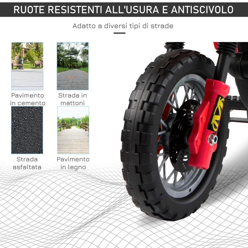 HOMCOM Moto Elettrica per Bambini 3-6 Anni in Plastica PP con Ruote di Supporto, Fari e Musica, 102x53x66 cm, Rosso e Nero