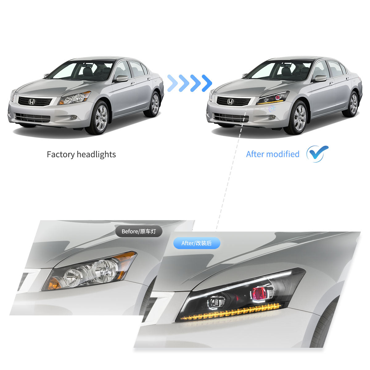 Fanali Anteriore Completo per Honda Accord VIII (2008-2012) a LED