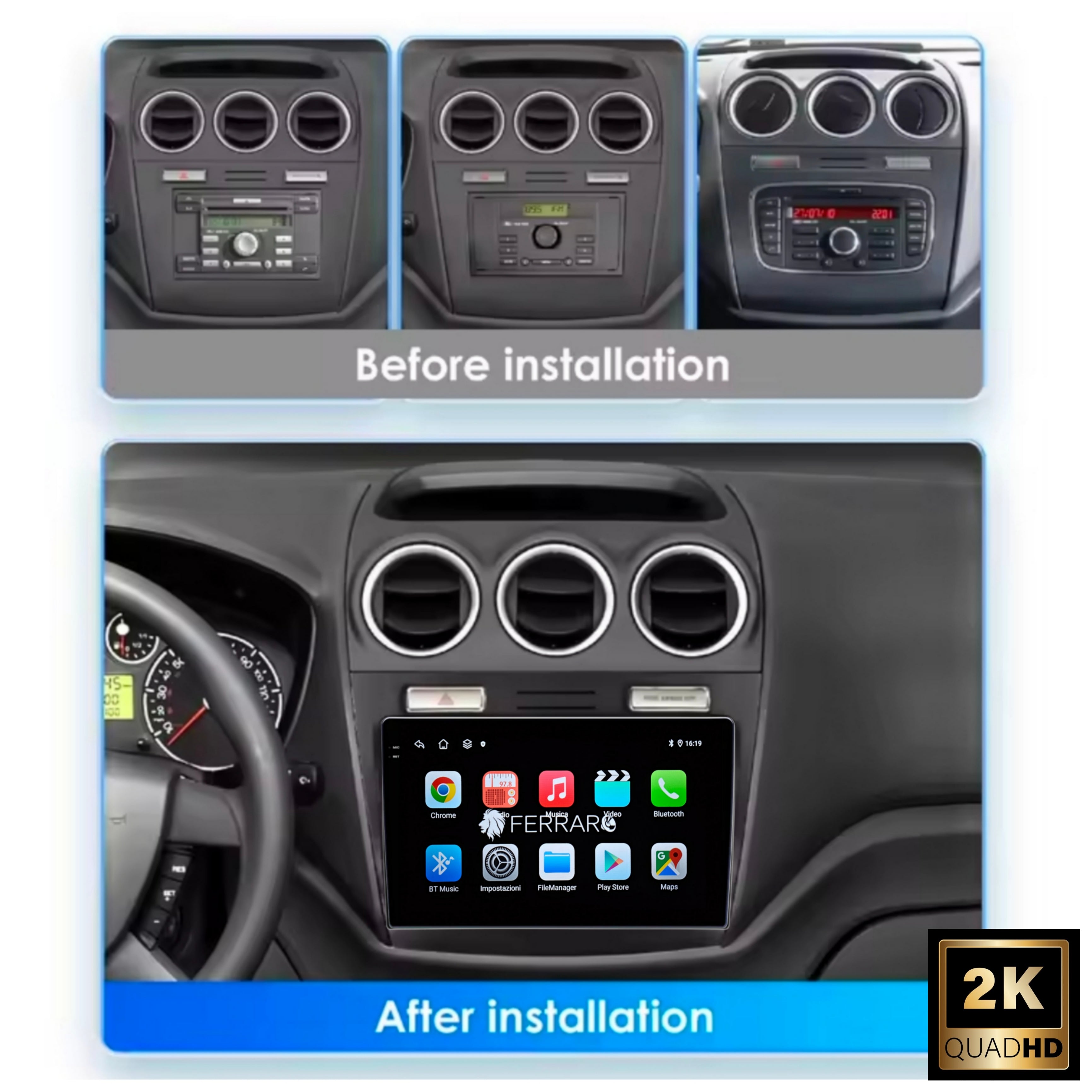 Autoradio per Ford Transit MK7 9" 2K | 2006-2013 | Android | Bluetooth | CarPlay | Android Auto | 12/256GB Ram