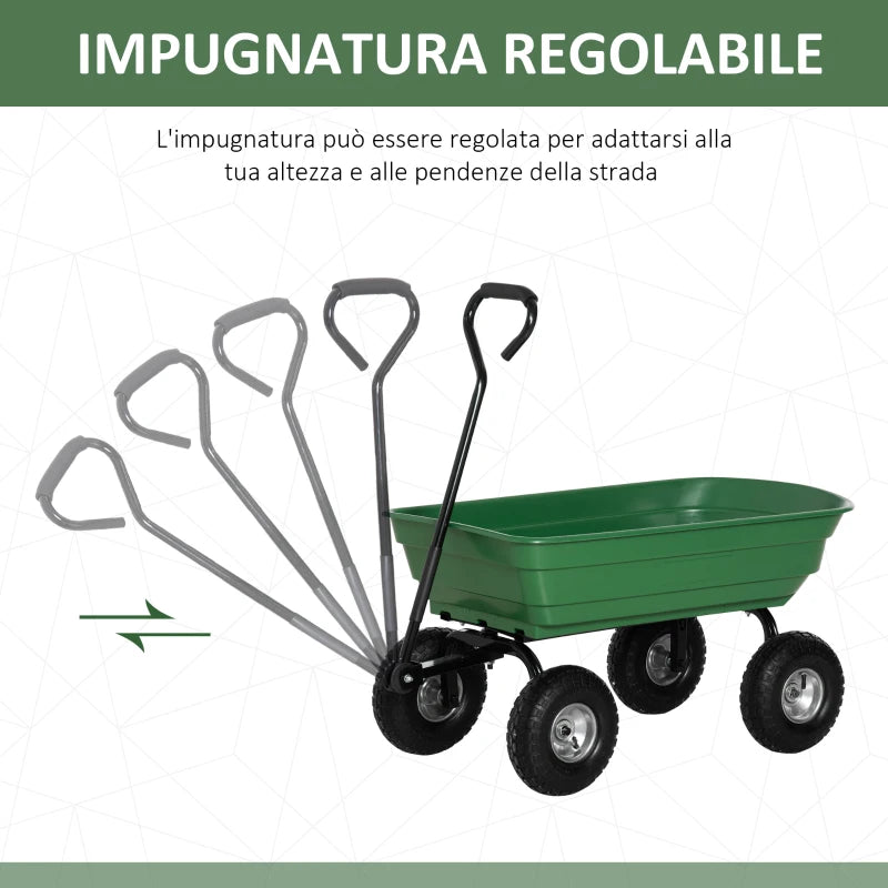 Outsunny Carrello da Giardino con Struttura in Acciaio e Pneumatici, 108x52x100cm, Verde
