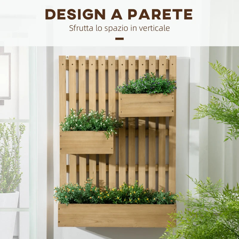 Outsunny Fioriera da Esterno Verticale in Legno con 3 Vasi Rimovibili, 60x16x80cm