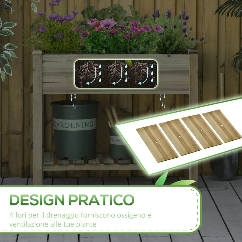 Outsunny Fioriera Rialzata in Legno con Gambe e Ripiano Inferiore per Giardino e Balcone 91x51x76cm