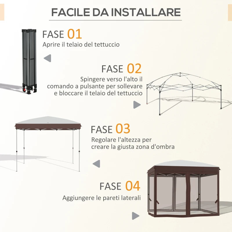 Outsunny Gazebo da Giardino 3x3 m con Zanzariera e Borsa da Trasporto con Ruote, Color Crema