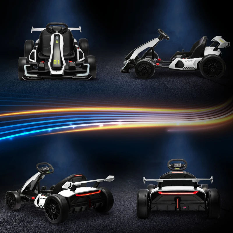 HOMCOM Go Kart Elettrico per Bambini 6-12 Anni 24V 12km/h con Seggiolino Regolabile, Bianco
