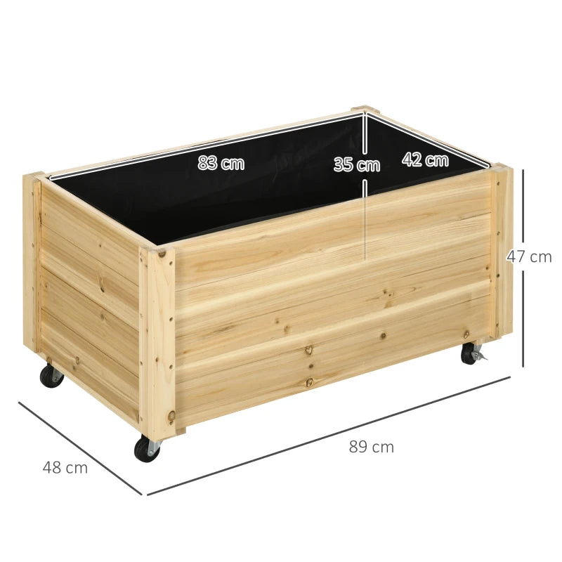 Outsunny Fioriera da Giardino con Foro di Drenaggio e Rotelle, in Legno di Abete, 89x48x47 cm