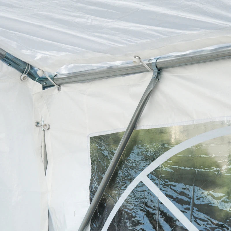 Outsunny Gazebo da Giardino 8x4m in Acciaio con Pareti Rimovibili e Finestre Trasparenti, Bianco